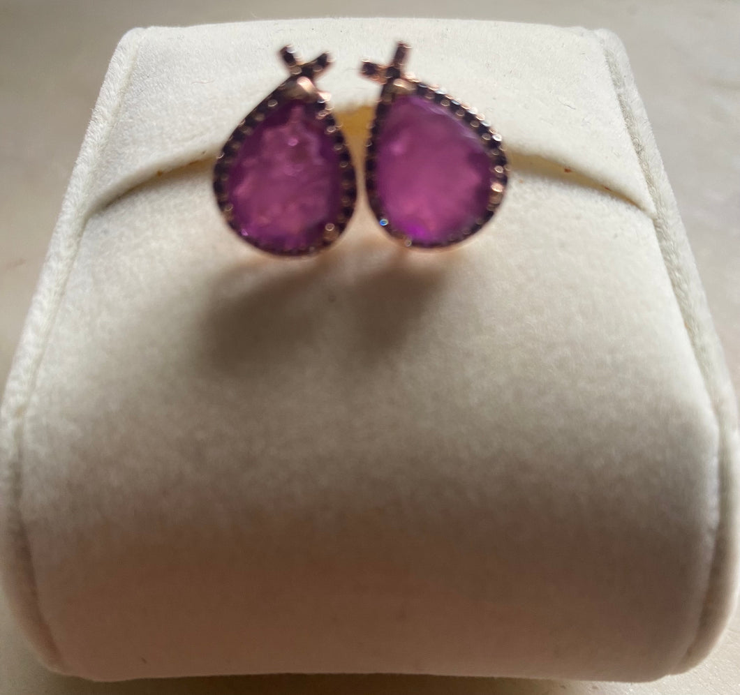 Yellow Sterling Plum Purple Teardrop Large Stud Earrings