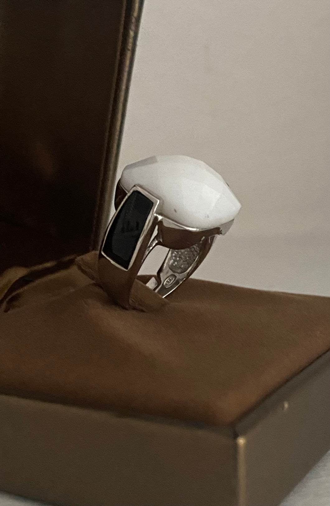 Sterling White Onyx Pineapple Cut Large Ring (Adjustable)