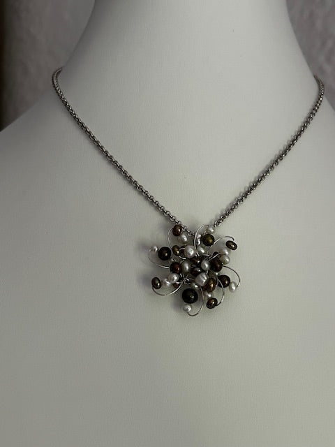 Sterling Pearl Statement Pendant Necklace