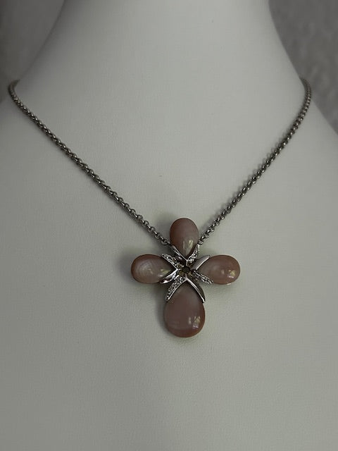 Sterling Quartz Cross Pendant Necklace