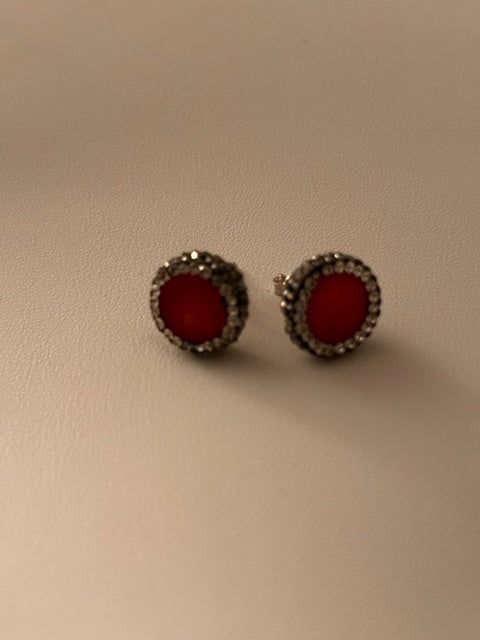 Sterling Coral Dazzle Button Earrings