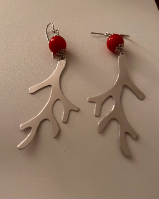 Sterling Coral Long Hanging Earrings