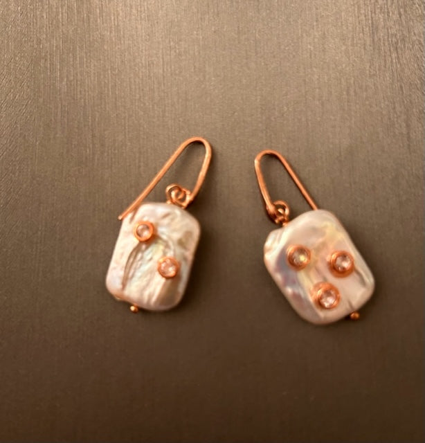 Rose Sterling Mother-of-Pearl Hanging Earrings