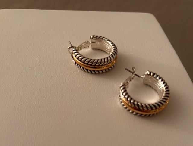 Sterling Two-tone Cable Earrings