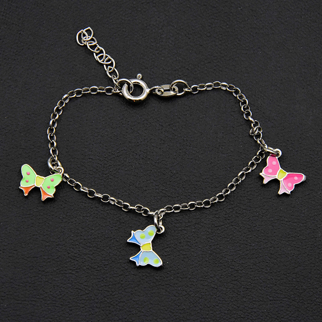 Sterling Enamel Bows Charm Bracelet