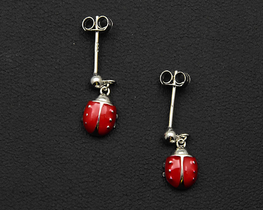 Sterling Enamel Ladybug Dangle Earrings