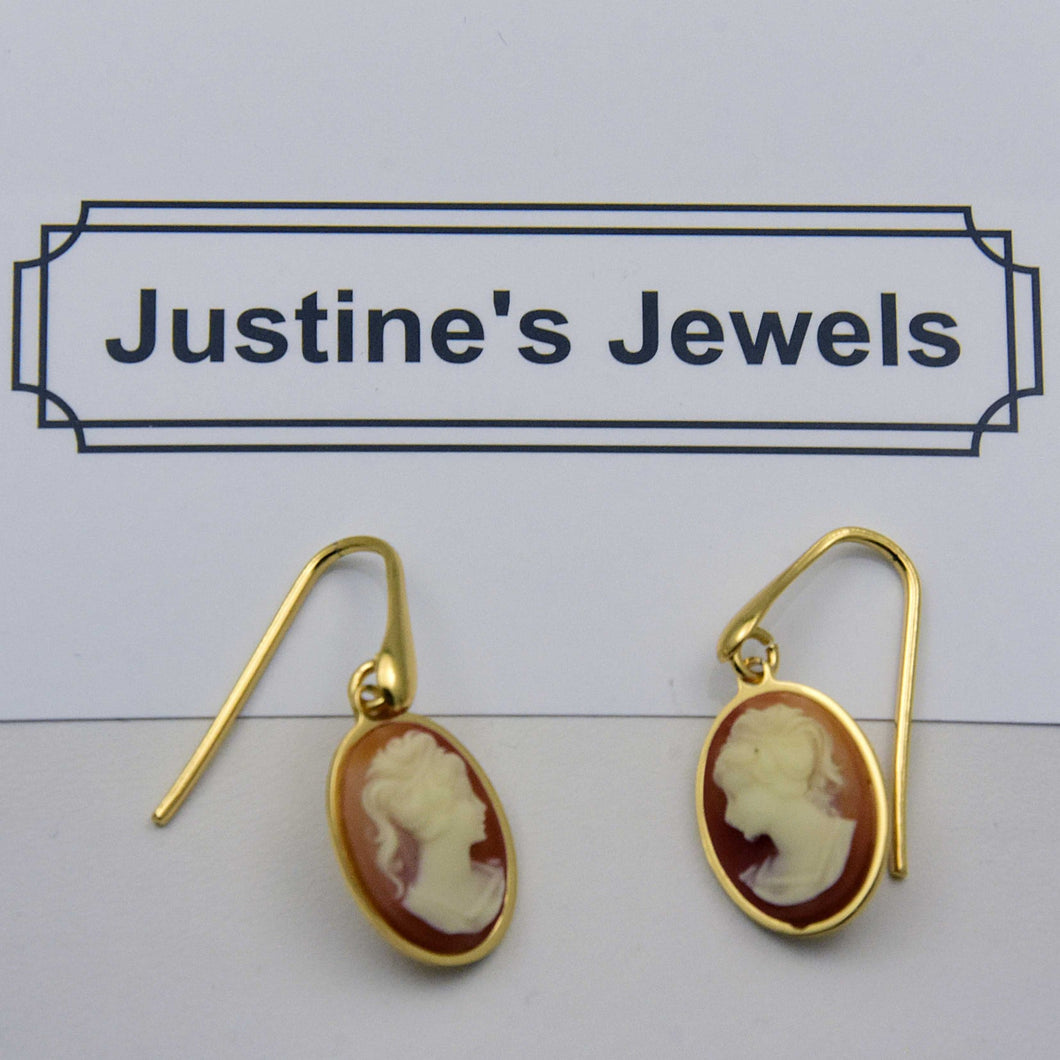 Yellow Sterling Cameo Hanging Hook Earrings