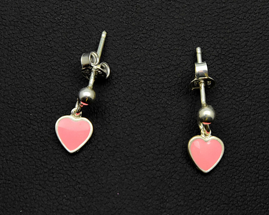 Sterling Enamel Heart Dangle Earrings