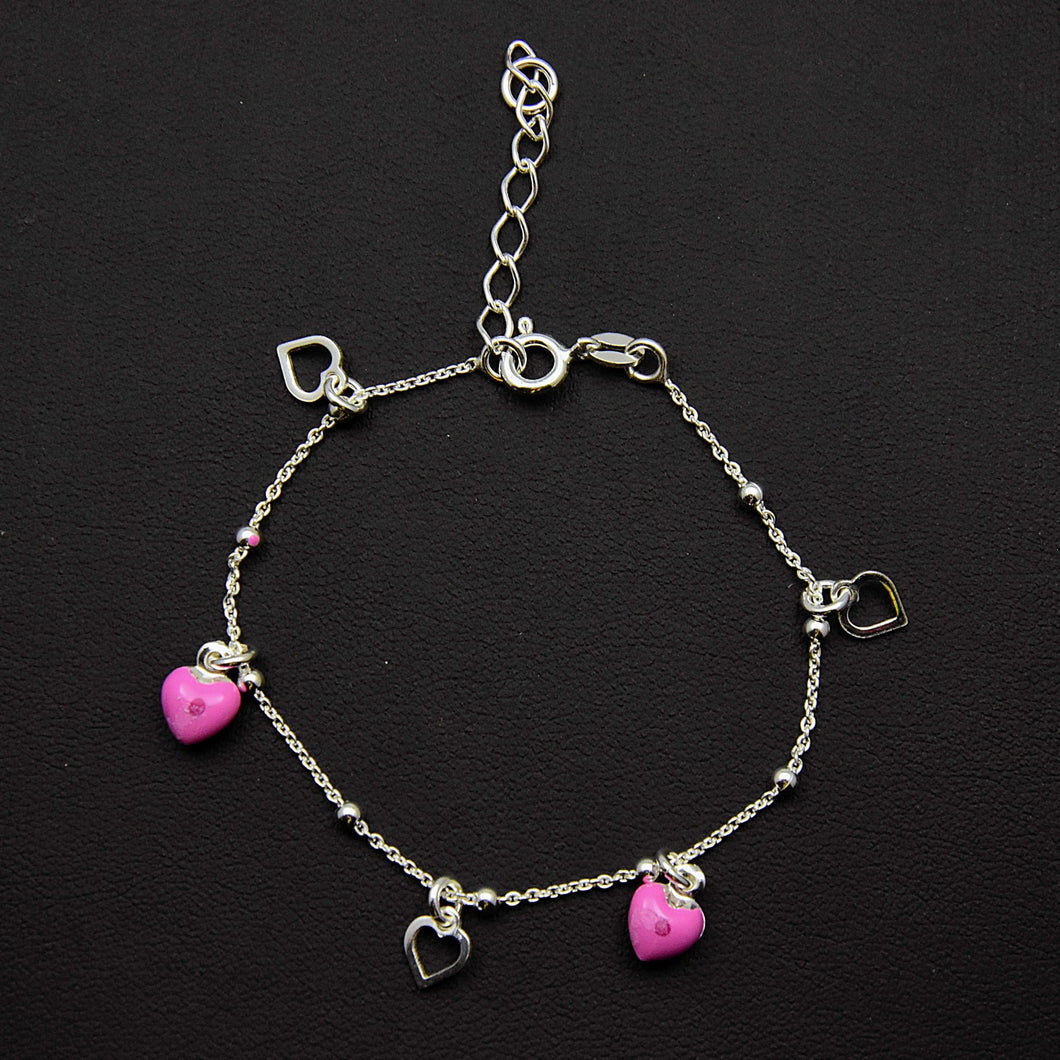 Sterling Enamel Puffed Hearts Charm Bracelet