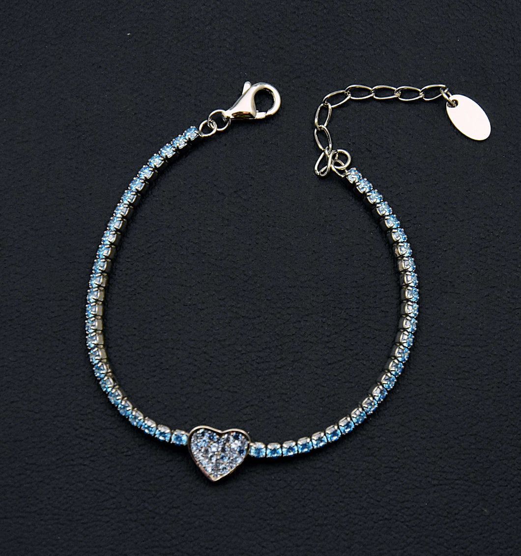 Sterling Blue Stone Heart Tennis Bracelet