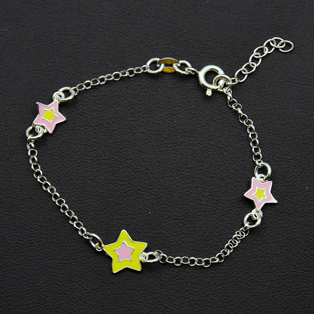 Sterling Enamel Stars Station Bracelet