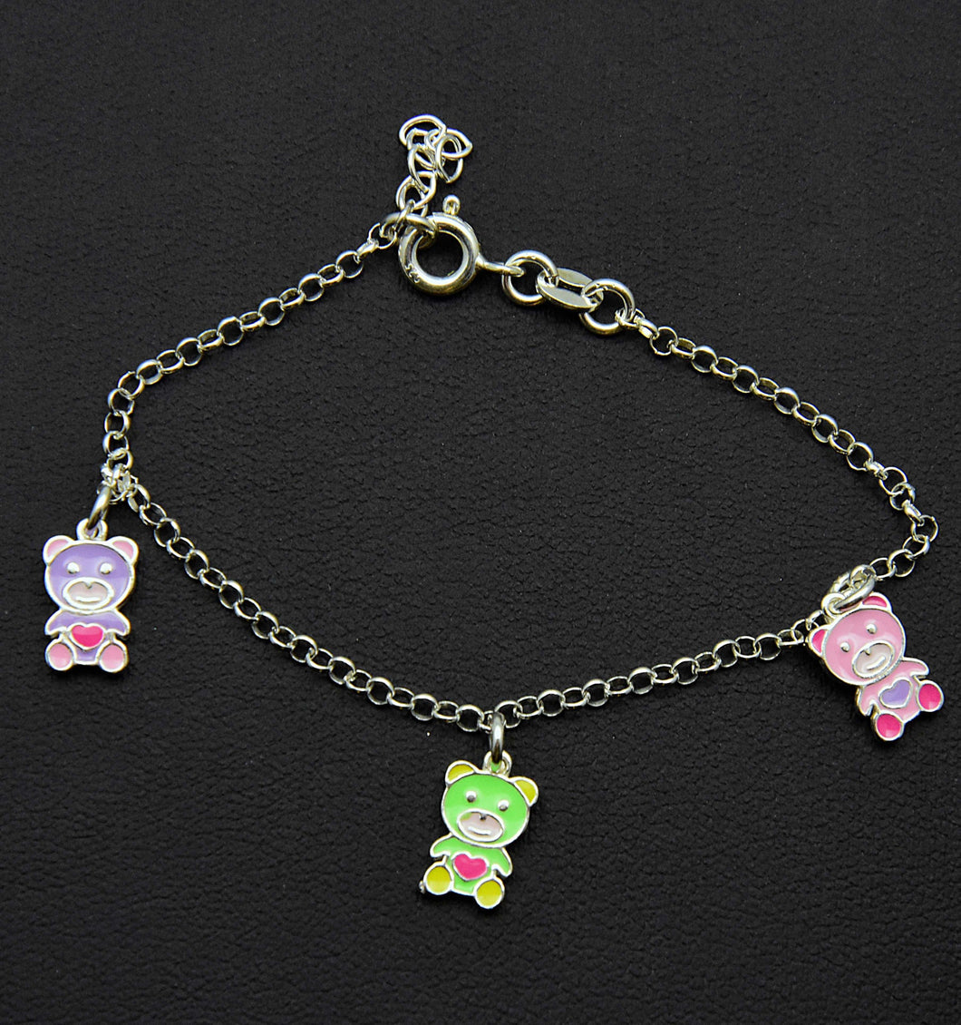 Sterling Enamel Teddies Charm Bracelet
