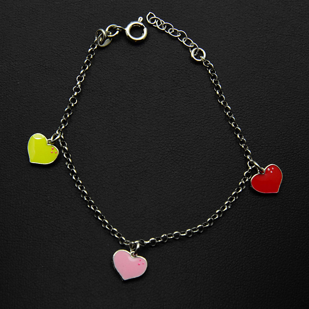 Sterling Enamel Hearts Charm Bracelet