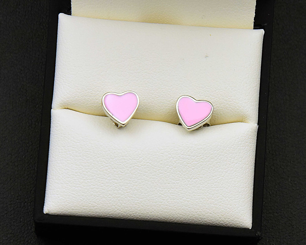 Sterling Enamel Heart Stud Earrings