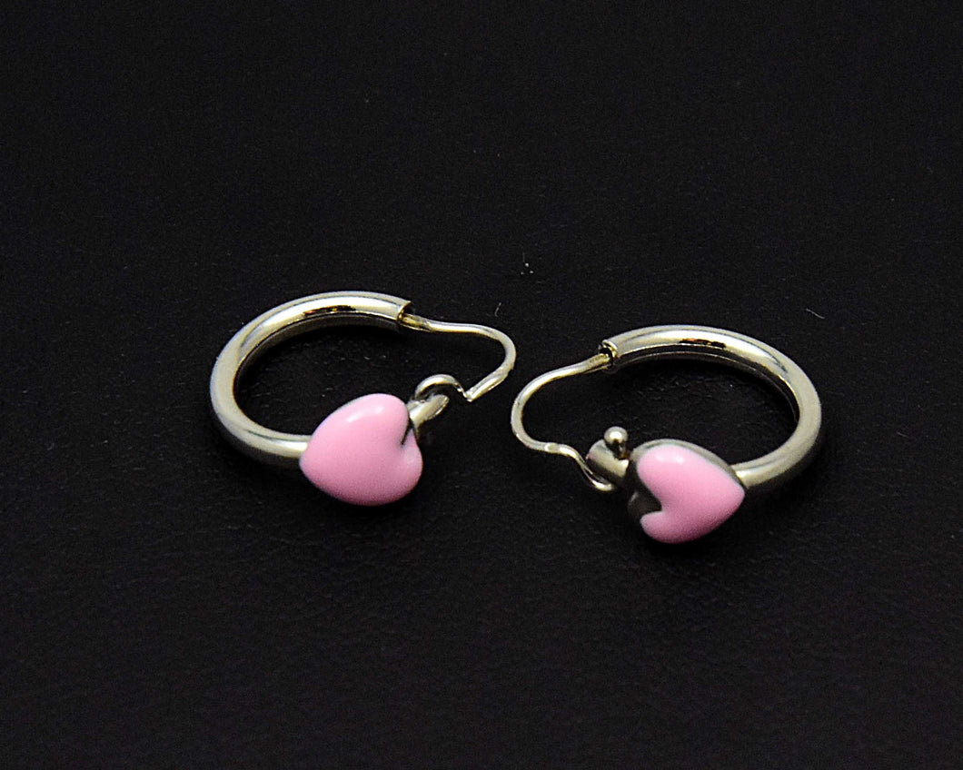 Sterling Enamel Puffed Heart Hoop Earrings
