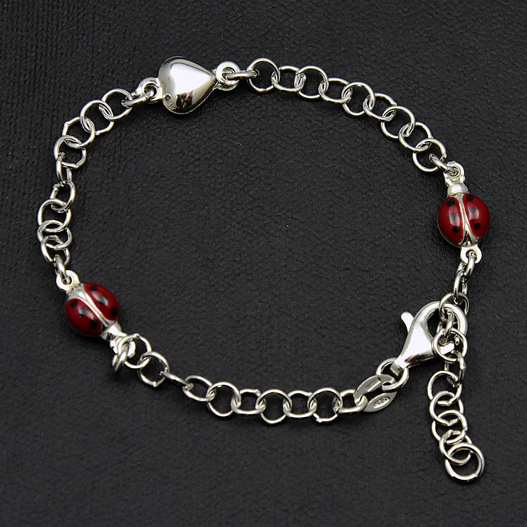 Sterling Enamel Ladybugs Station Bracelet