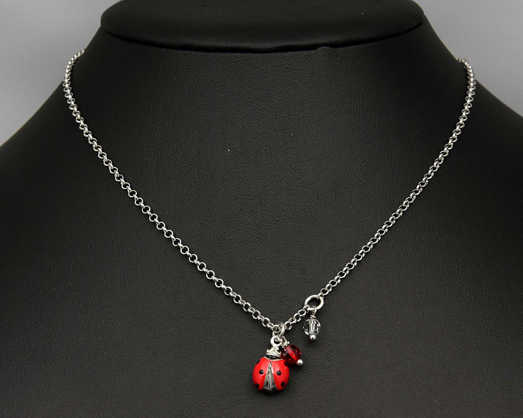 Sterling Enamel Ladybug Pendant Necklace