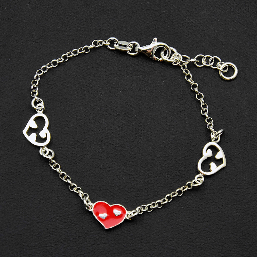 Sterling Enamel Red Heart Station Bracelet