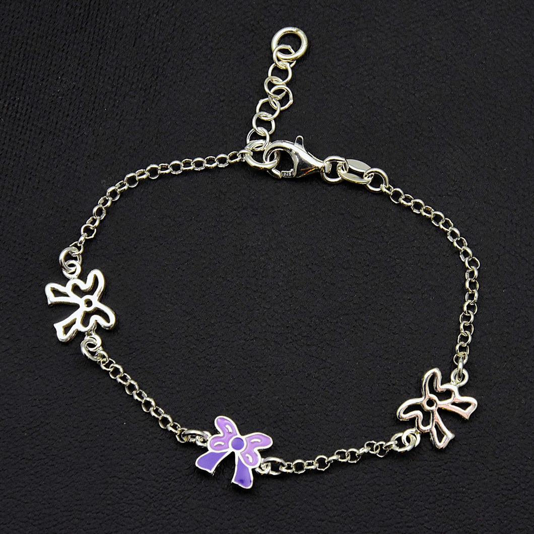Sterling Enamel Lavender Bow Station Bracelet
