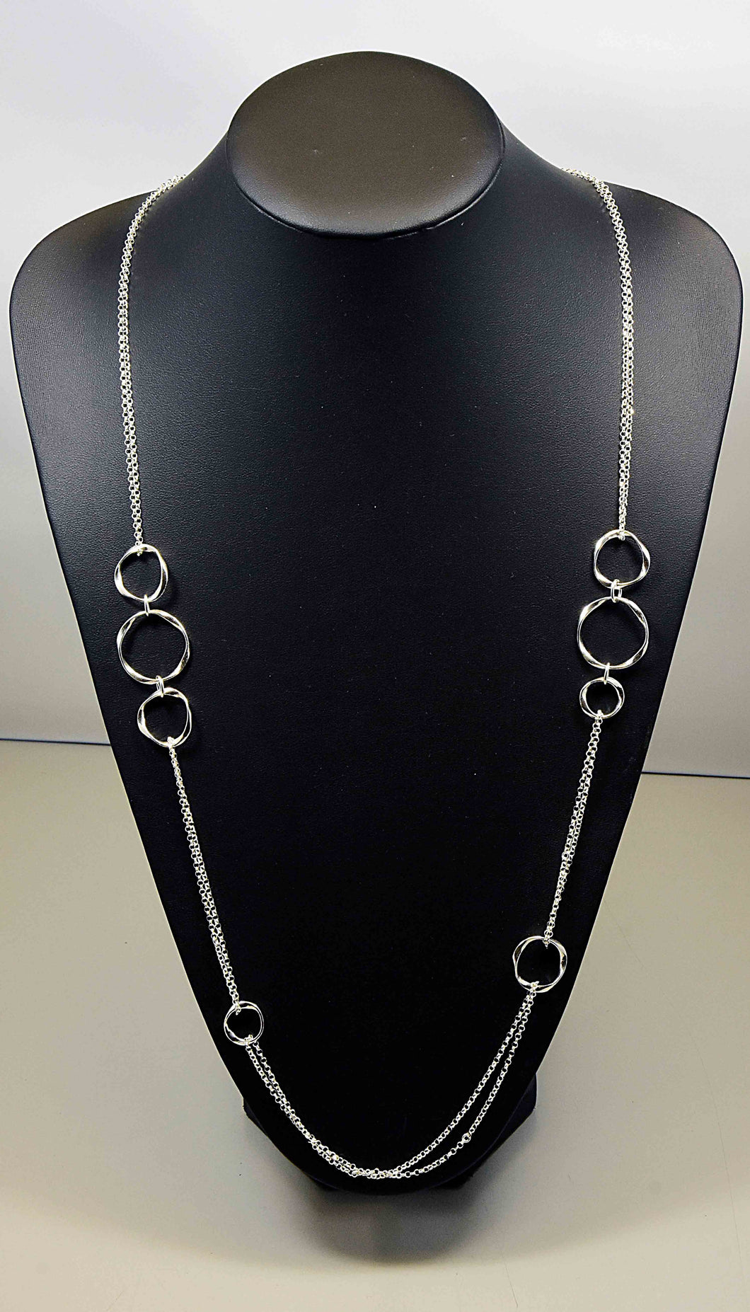 Sterling Two Strand Circle Motifs Long Necklace