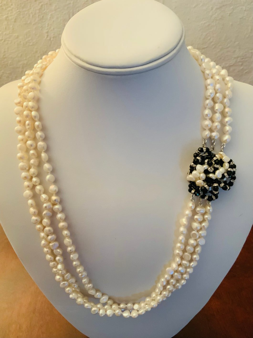 Pearl Statement Tri-strand Long Necklace