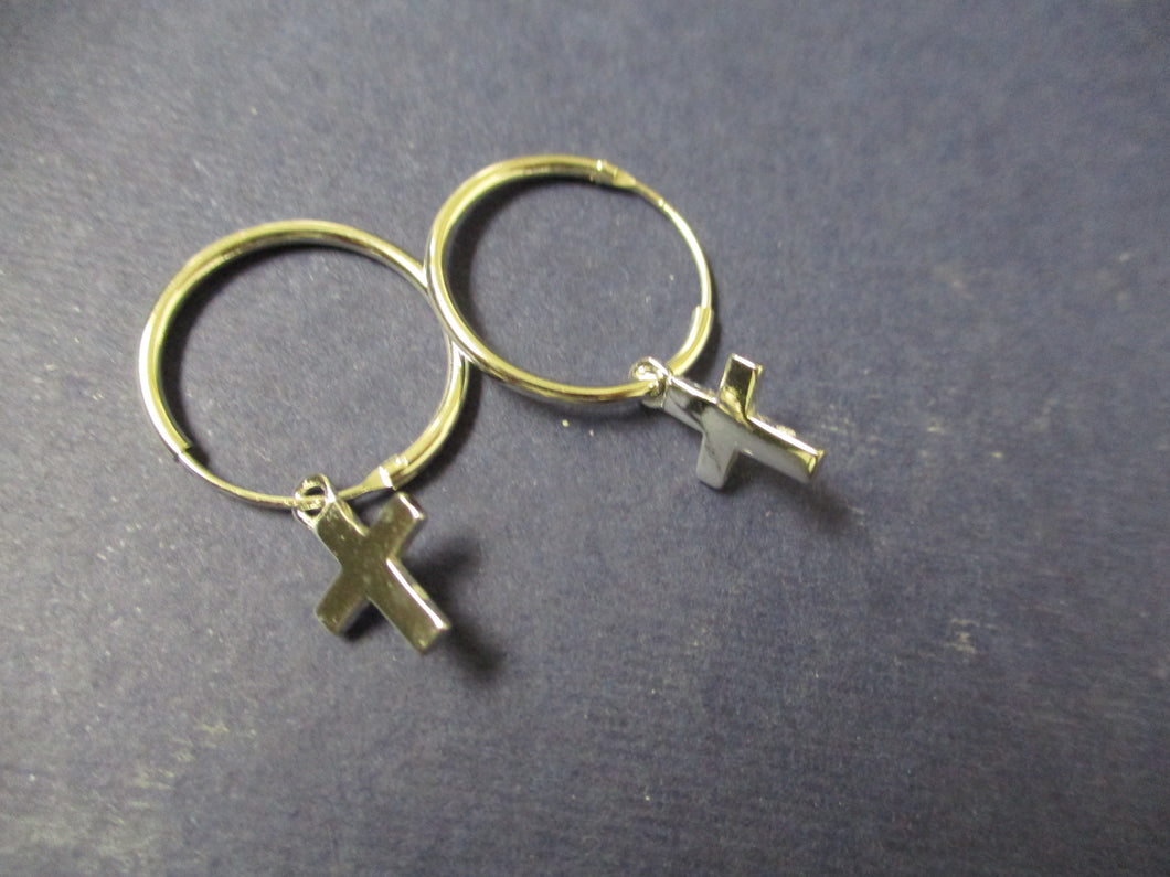 Sterling Cross Pendant Hoop Earrings