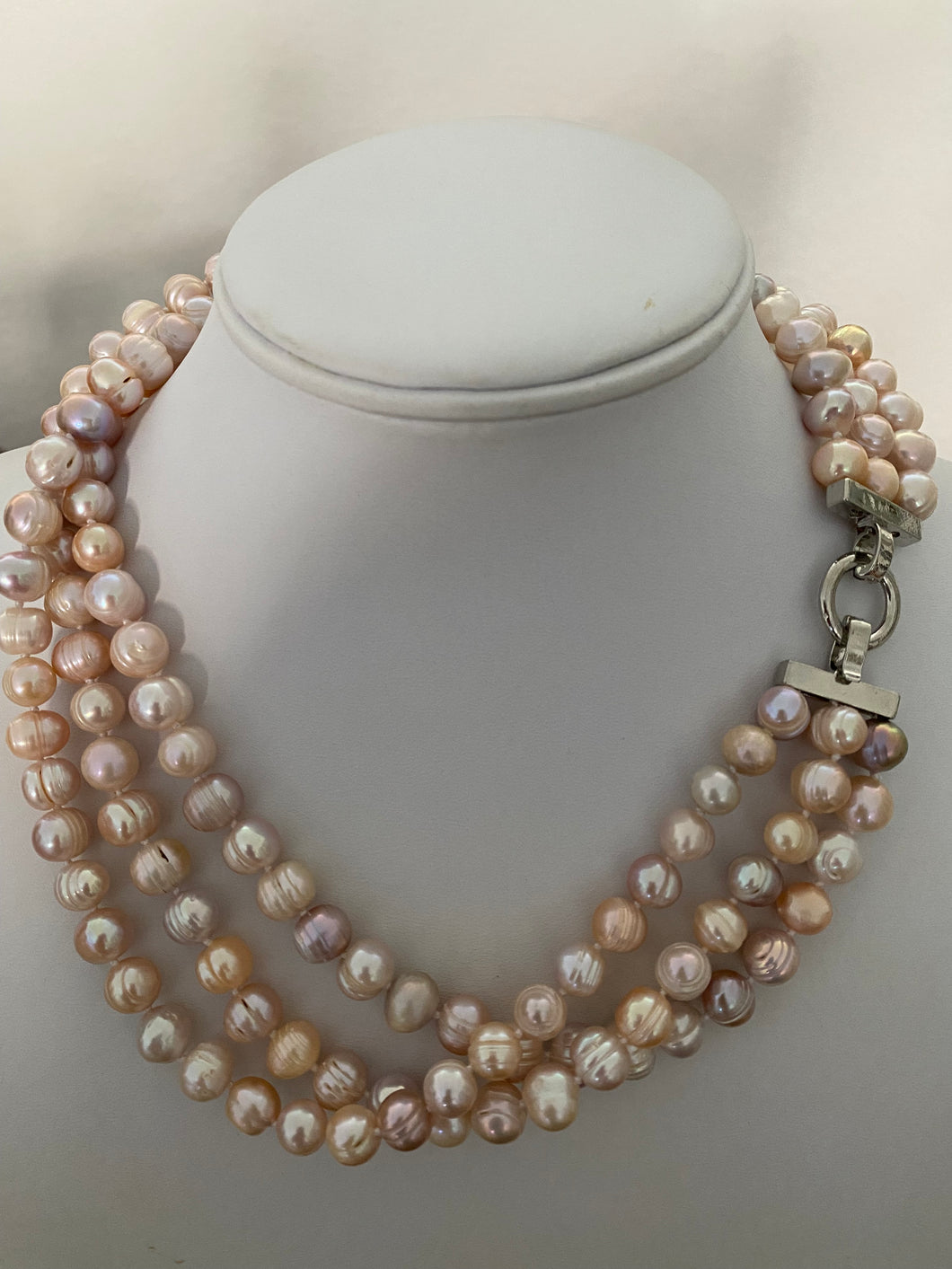 Pearl Natural Pink Tri-Strand Necklace