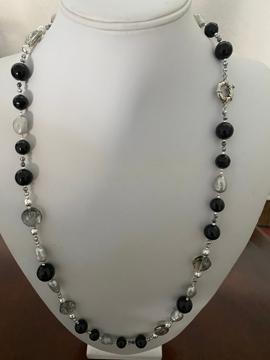 Grey Pearl Quartz Long Necklace