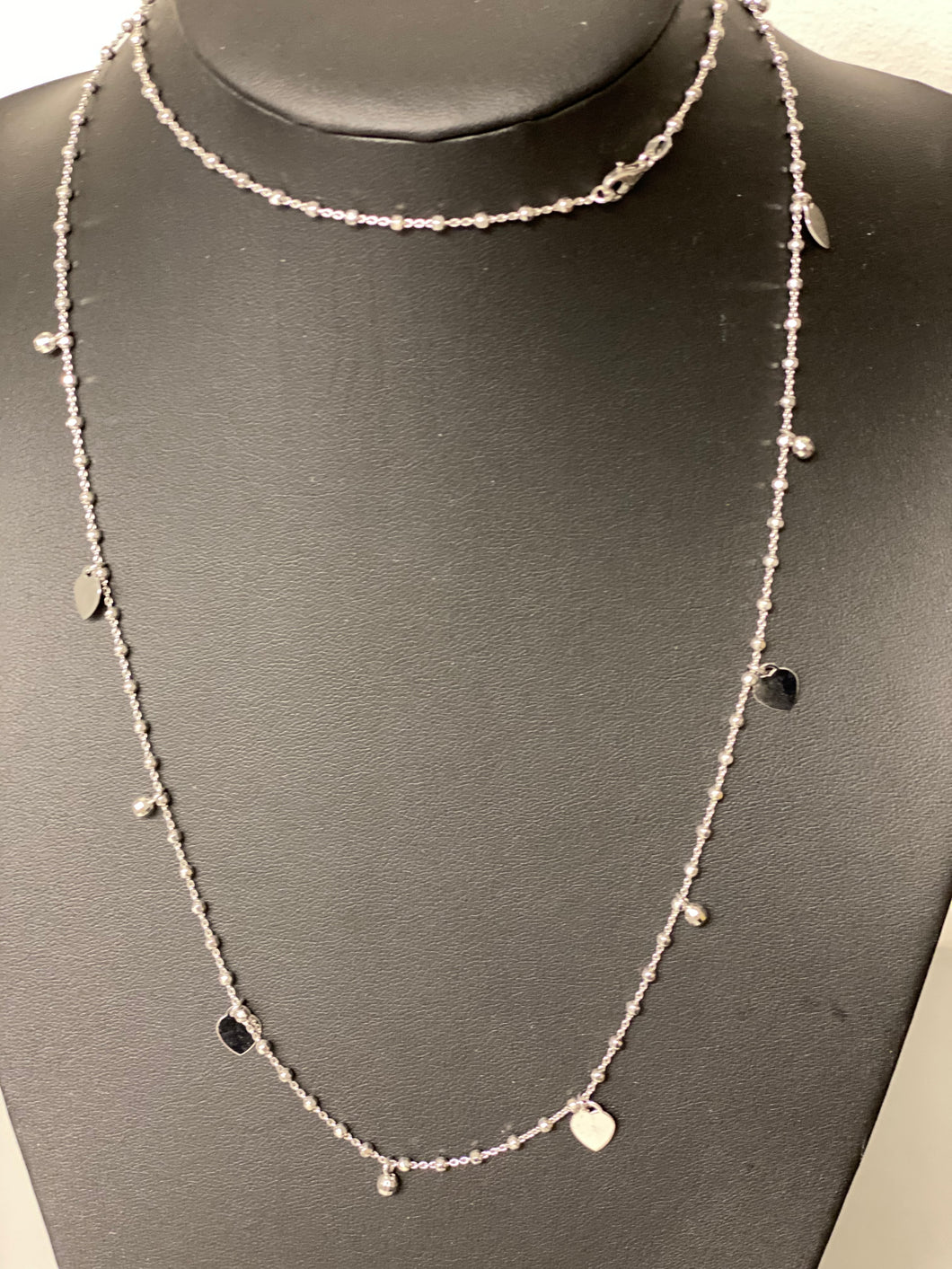 Sterling Alternating Heart/Clear Stone Long Station Necklace