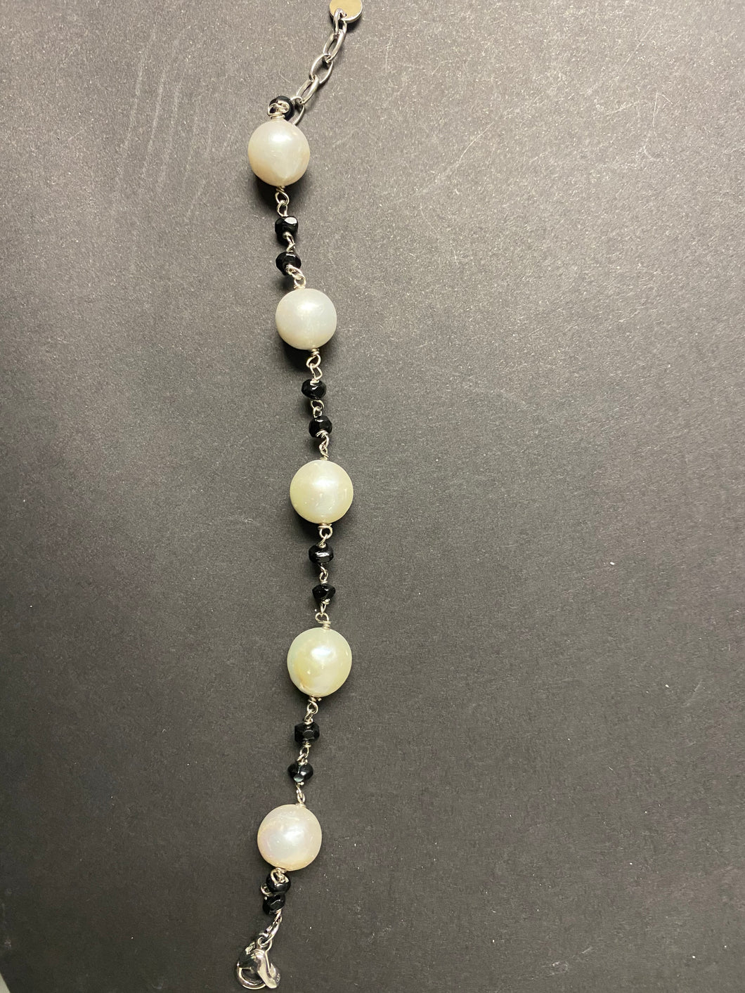 Sterling Pearl Black Onyx Station Bracelet