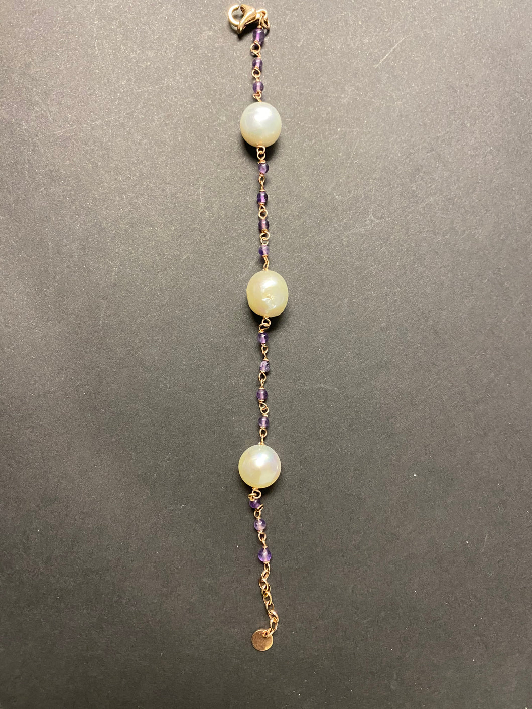 Rose Sterling Pearl Amethyst Station Bracelet