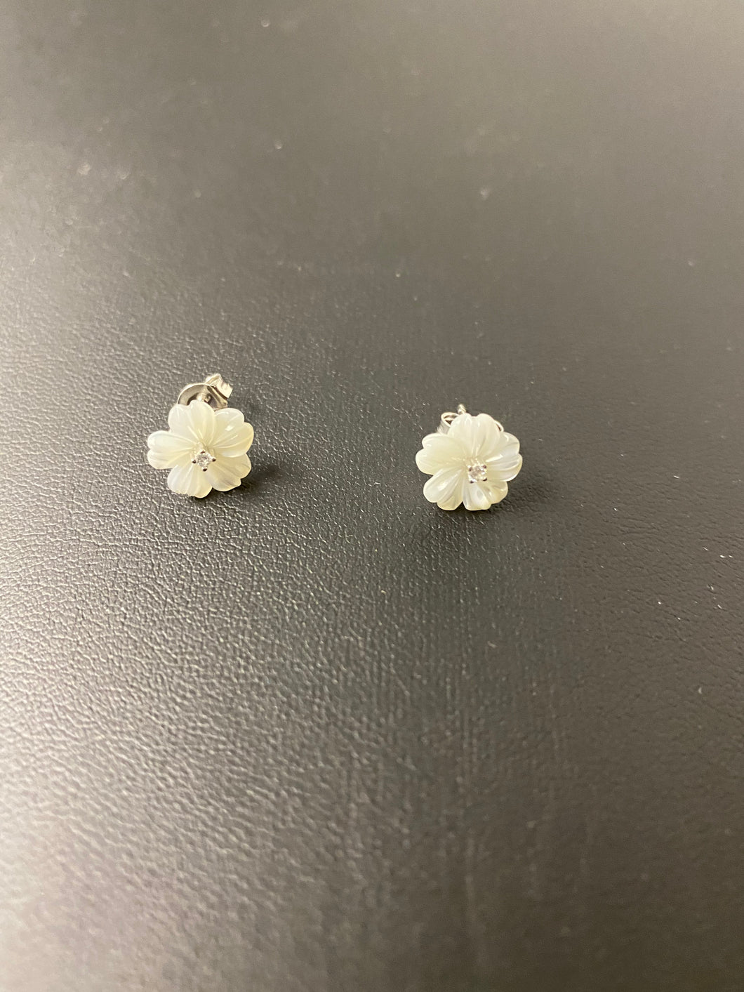 Sterling Shell Pansy Stud Earrings