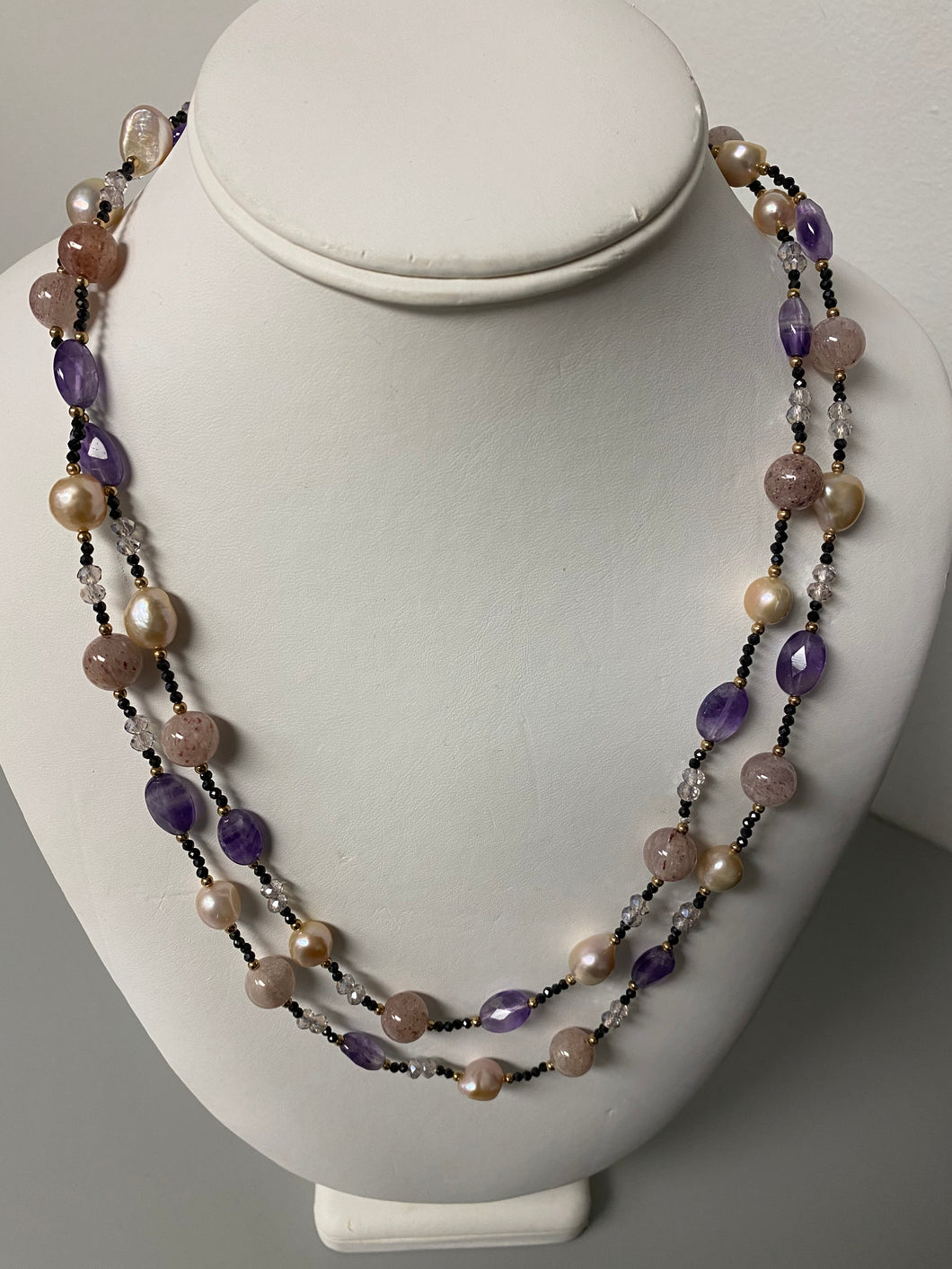 Pearl Quartz Amethyst Alternating Long Station Necklace