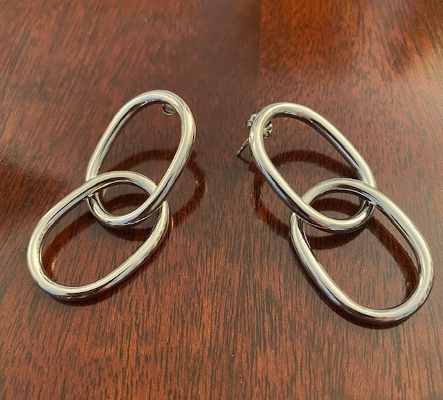 Sterling Double Paperclip Hanging Earrings