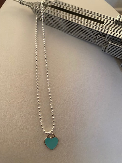 Sterling Baby Blue Enamel Heart Pendant Necklace
