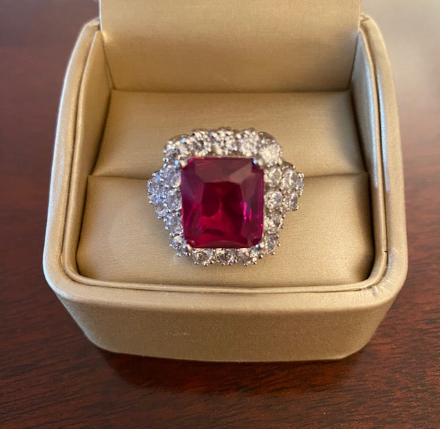 Sterling True Red Dazzle Large Cocktail Ring