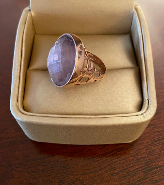 Rose Sterling Round Cabuchon Pineapple Cut Ring