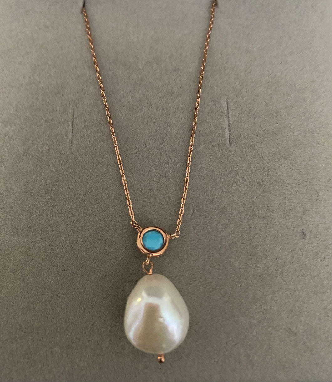 Rose Sterling Turquoise Pearl Pendant Necklace