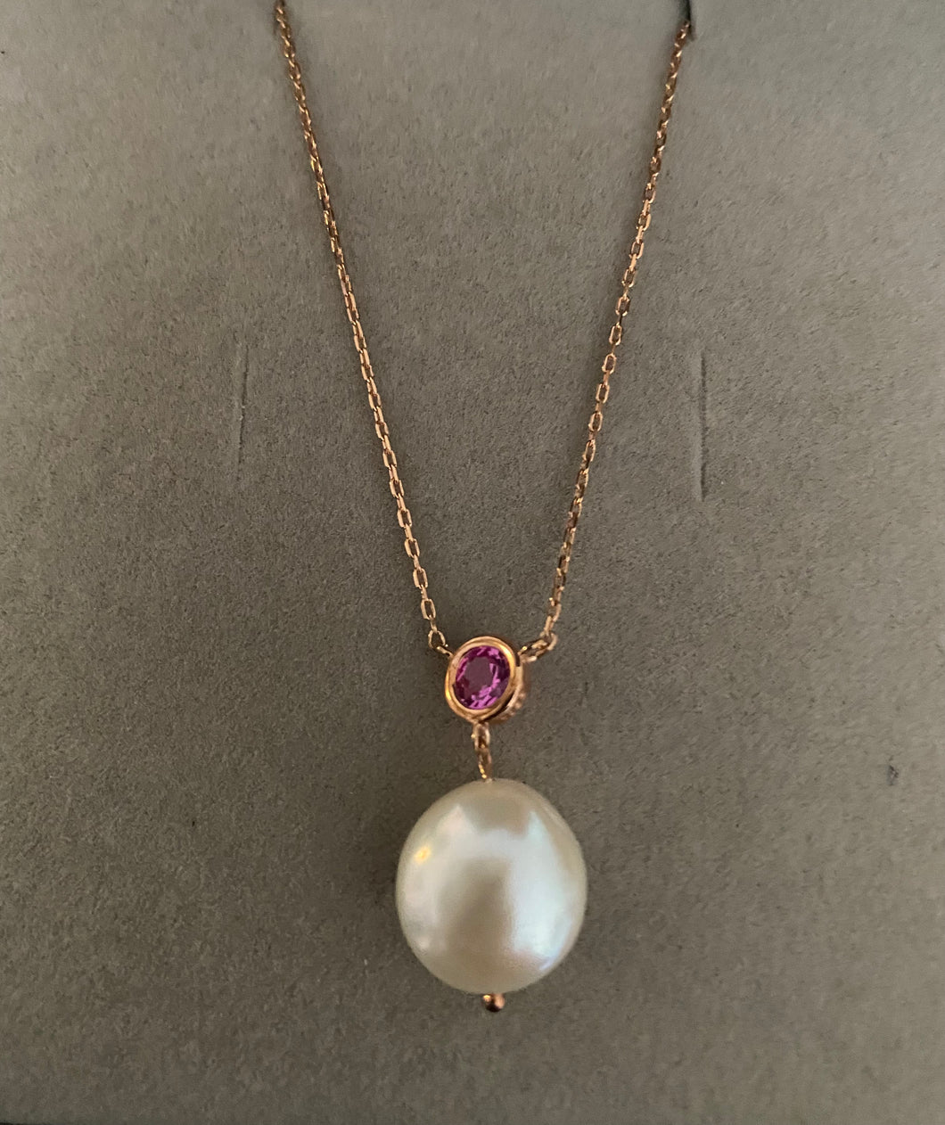 Rose Sterling Ruby Pearl Pendant Necklace